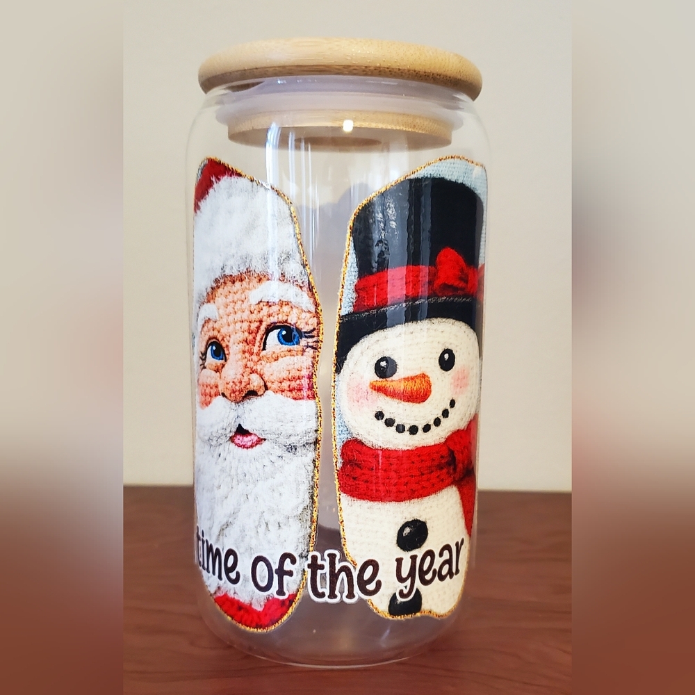 🪻3/$25 Traditional Christmas Glass Tumbler Santa, Reindeer, Tree & Snowman 16oz